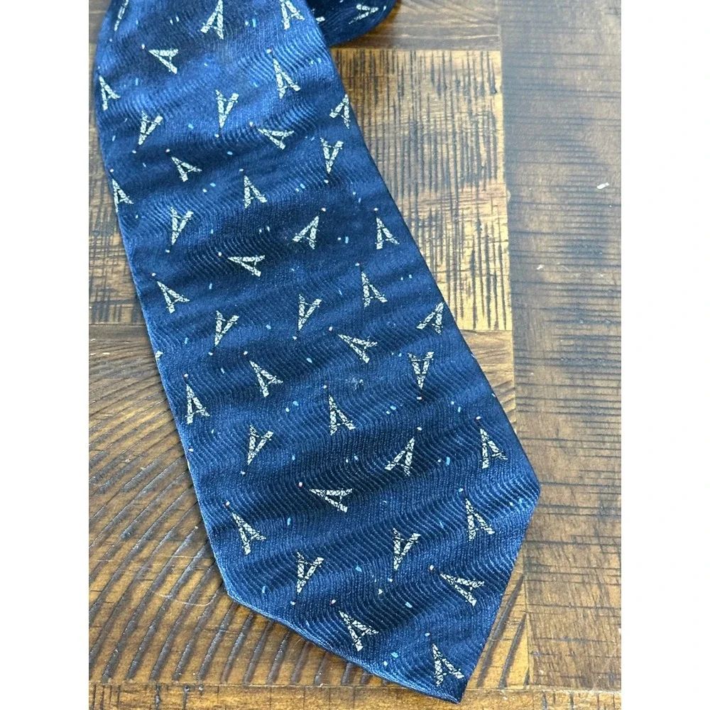 Roger L Paris‎ Eiffel Tower Silk Tie vintage necktie navy blue French Flag